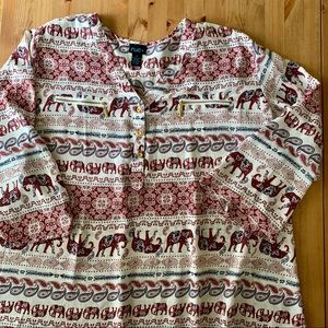 Red and Cream Boho Elephant Paisley Top